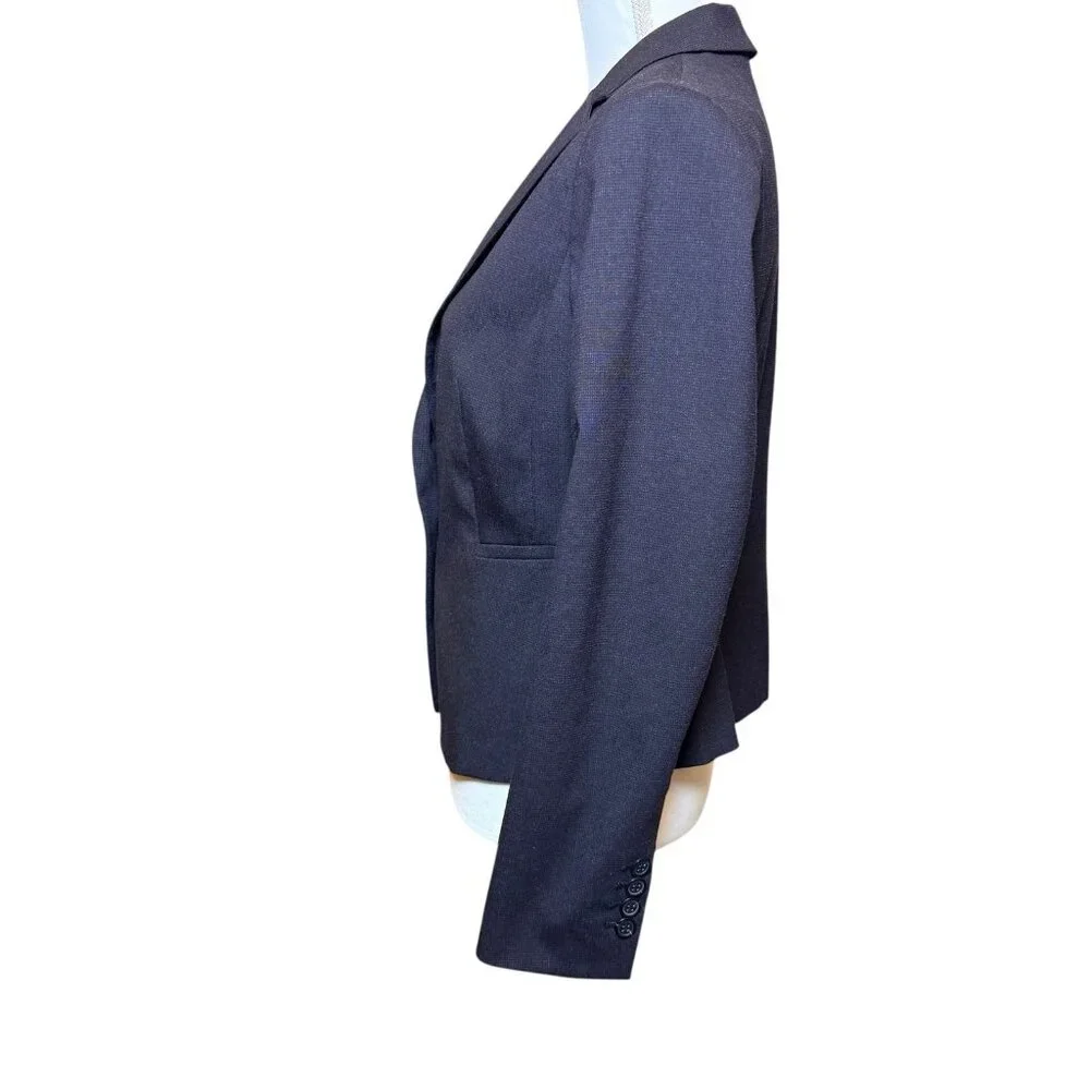 Ann Taylor Size 10P Petite Navy Blue Blazer Jacket 2 Pocket One Button Style - Picture 2 of 7